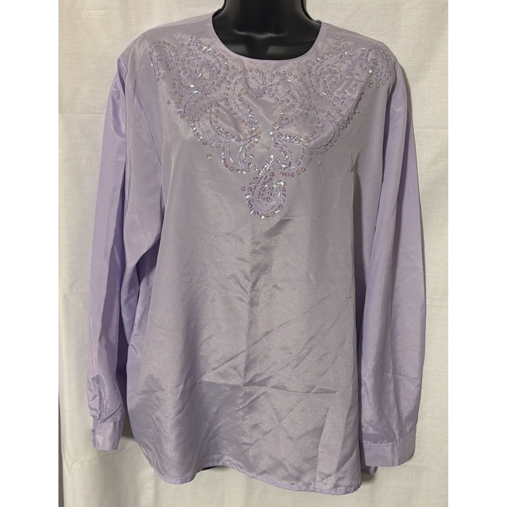 Vintage Special Measure Sequin  Beaded Chiffon Blouse Lilac‎ Purple 38/18W
